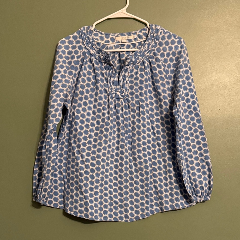 Boden Blue White Printed Long-Sleeve Blouse